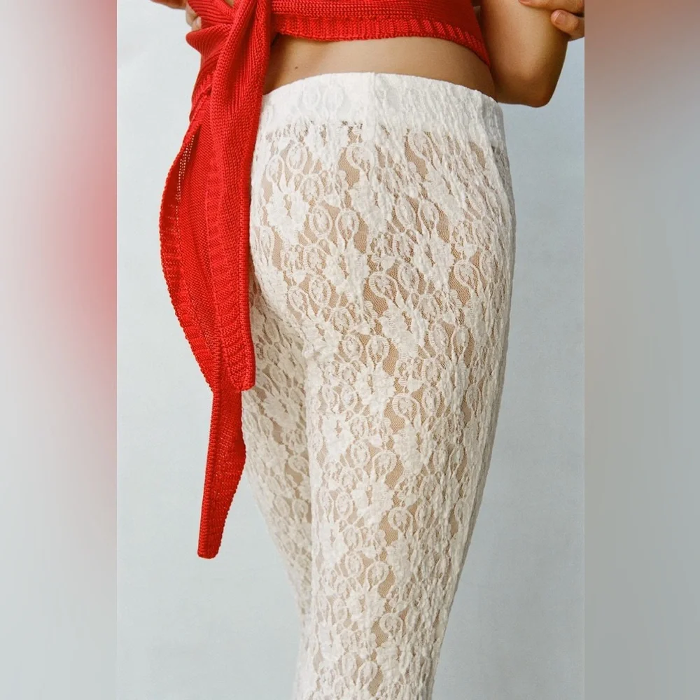 Zara lace white flare split side hem stretchy leggings pants